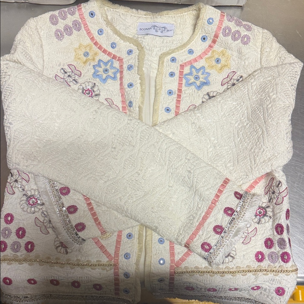 Bouclé Embroidered Cream Jacket